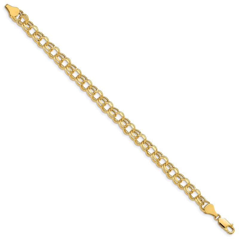 14k 7mm Hollow Diamond-cut Double Link 7 inch Charm Bracelet