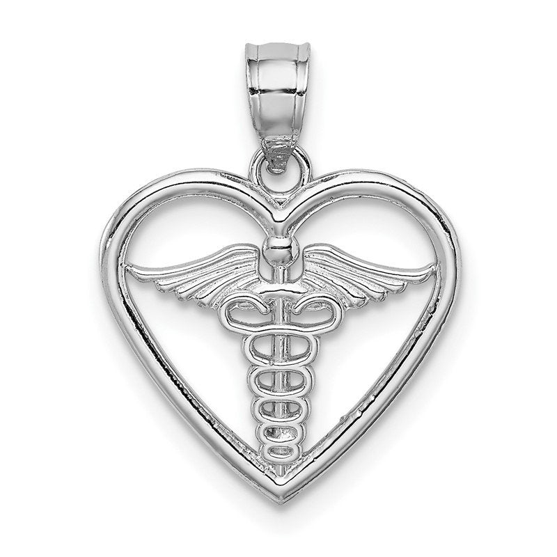 14K White Gold Polished Medical Heart Pendant