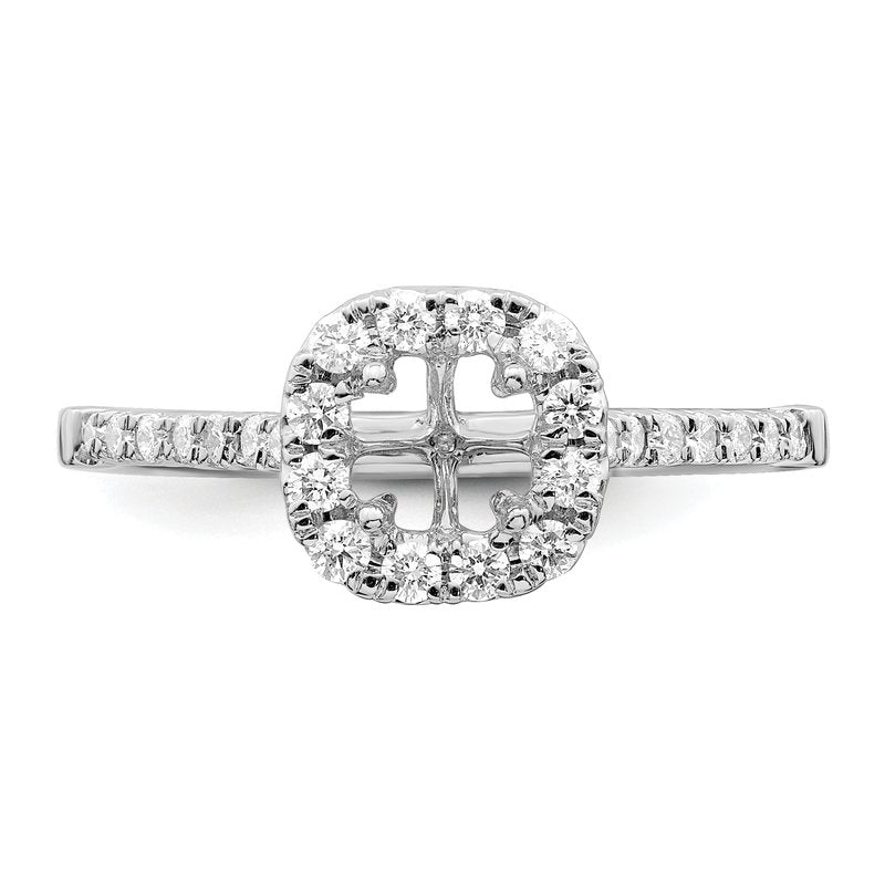 14K White Gold 1/2 carat Lab Grown Diamond VS+ F+ Semi-Mount Asscher Halo Engagement Ring
