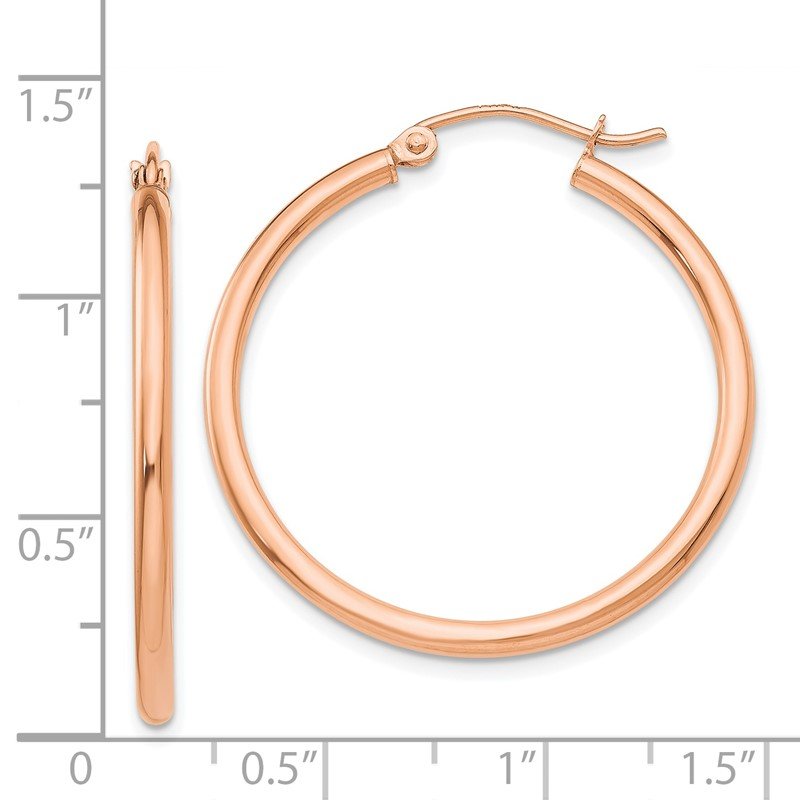 14k Rose Gold 2x30mm Polished Lightweight Tube Hoop Earrings