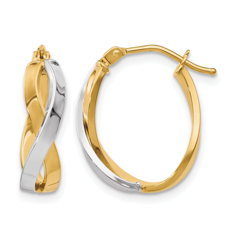 10K w/Rhodium Polished Twisted Hoop Earrings