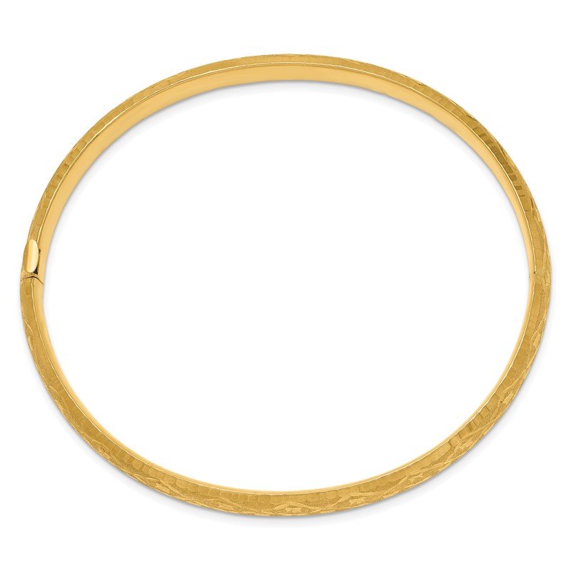14k 4/16 Diamond-cut Fancy 6.50mm Hinged Oval Bangle Bracelet