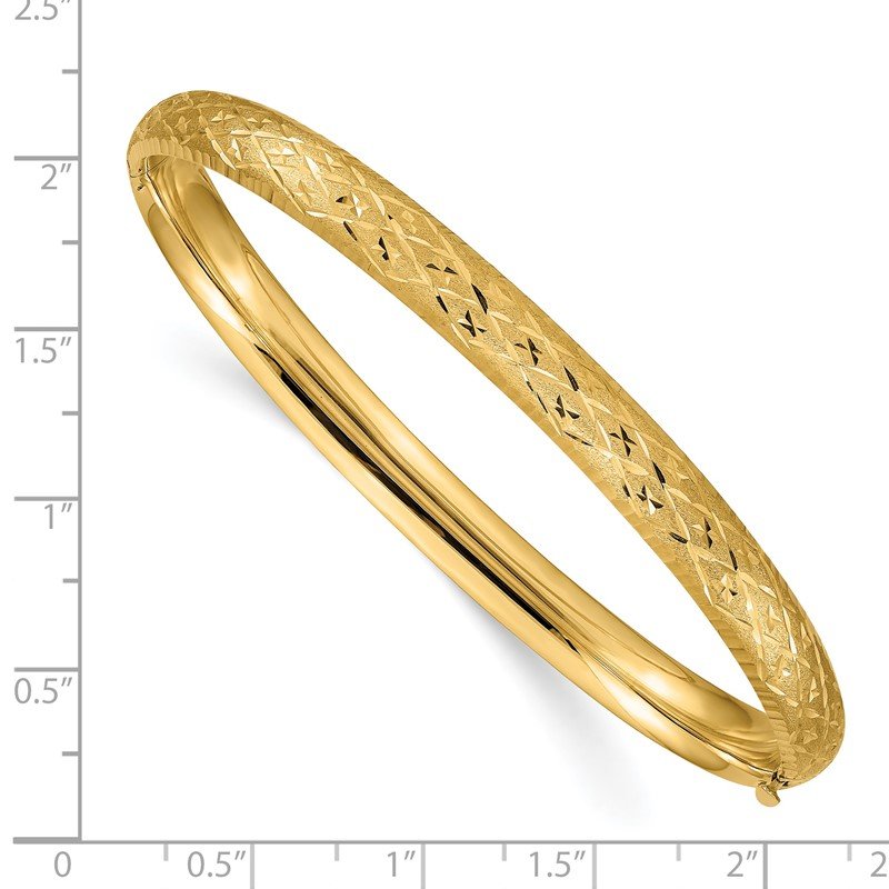 14k 4/16 Diamond-cut Fancy 6.50mm Hinged Oval Bangle Bracelet