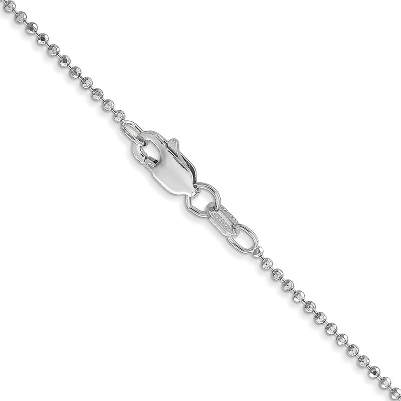 14K White Gold 10 inch 1.2mm Diamond-cut Beaded with Lobter Clasp Anklet
