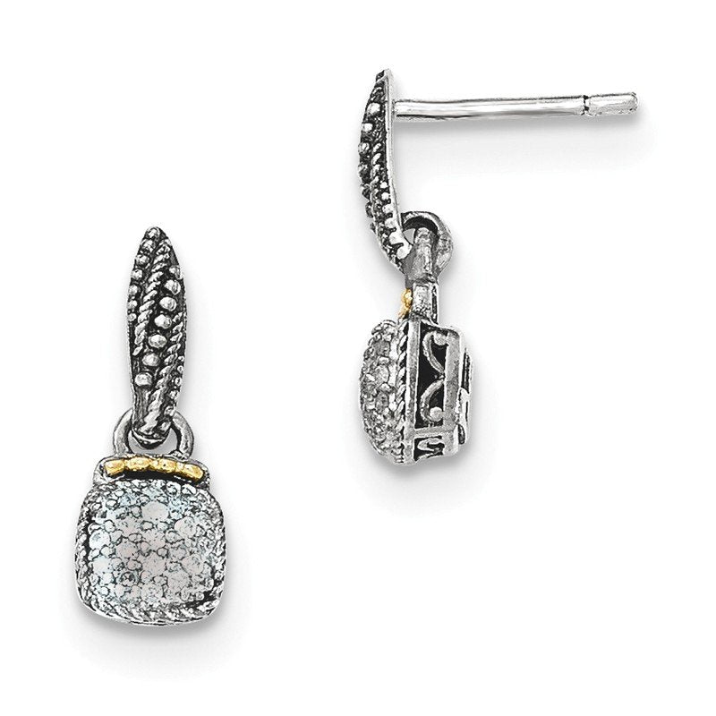 Sterling Silver with 14K Accent Antiqued Diamond Dangle Post Earrings