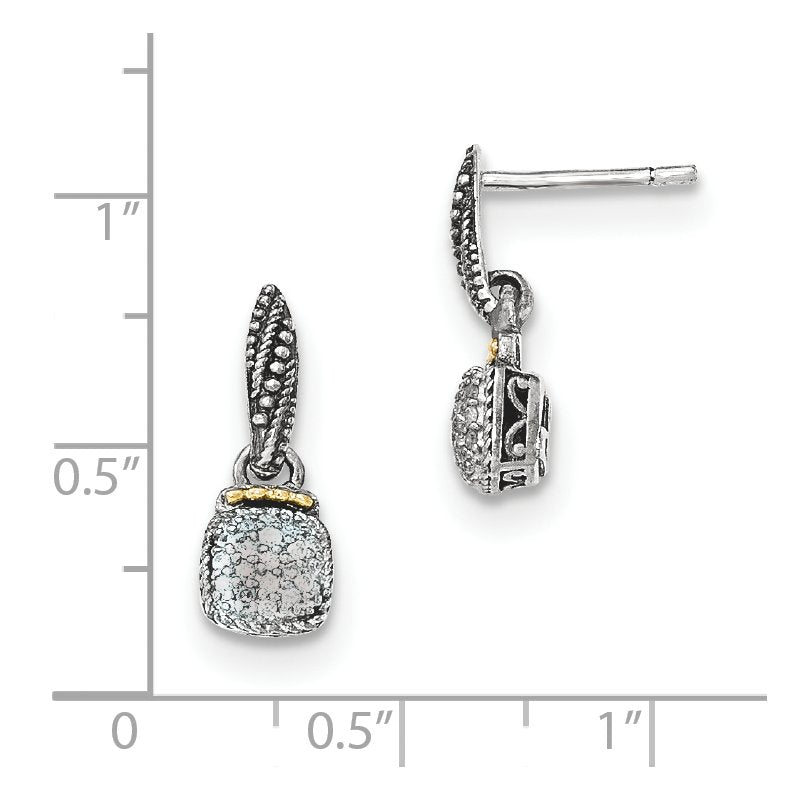 Sterling Silver with 14K Accent Antiqued Diamond Dangle Post Earrings