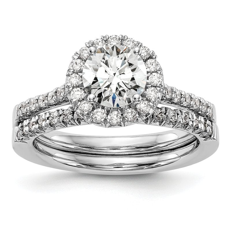 14K White Gold 1/4 carat Lab Grown Diamond VS+ F+ Semi-Mount Round Halo Engagement Ring