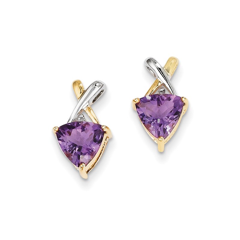 14k and White Rhodium 7mm Trillion Amethyst and White Topaz -X- Post Earrings