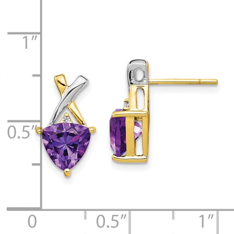 14k and White Rhodium 7mm Trillion Amethyst and White Topaz -X- Post Earrings