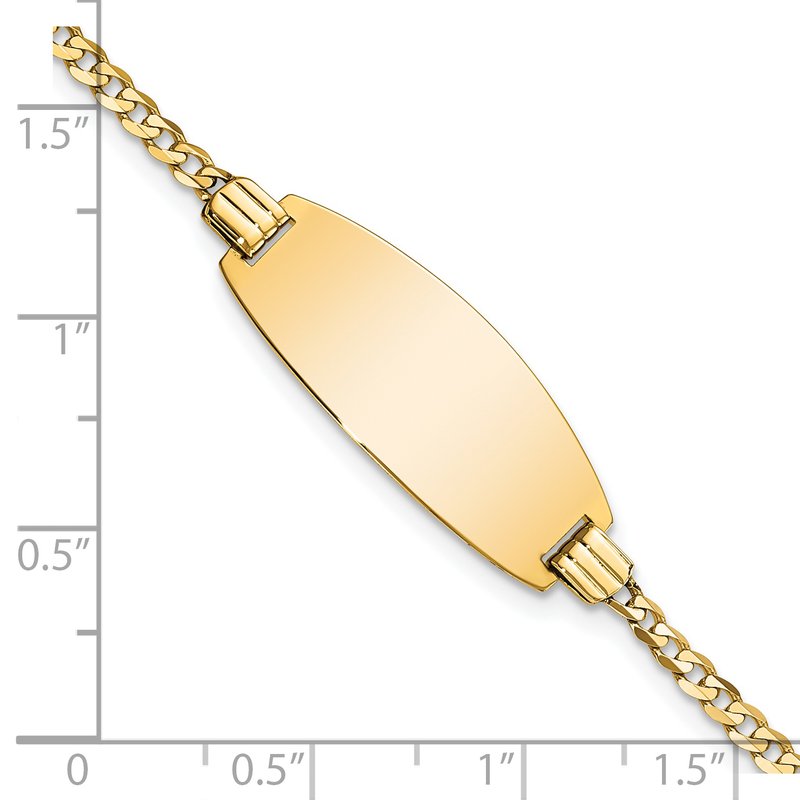 14k Polished Solid Chain/Solid Plate Curb Link Oval 24x10.5mm Plate 7 inch ID Bracelet