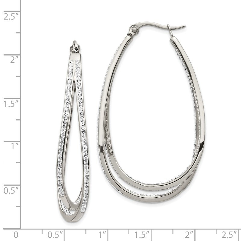 Stainless Steel Polished with Preciosa Crystal In and Out Twisted Hoop Earrings