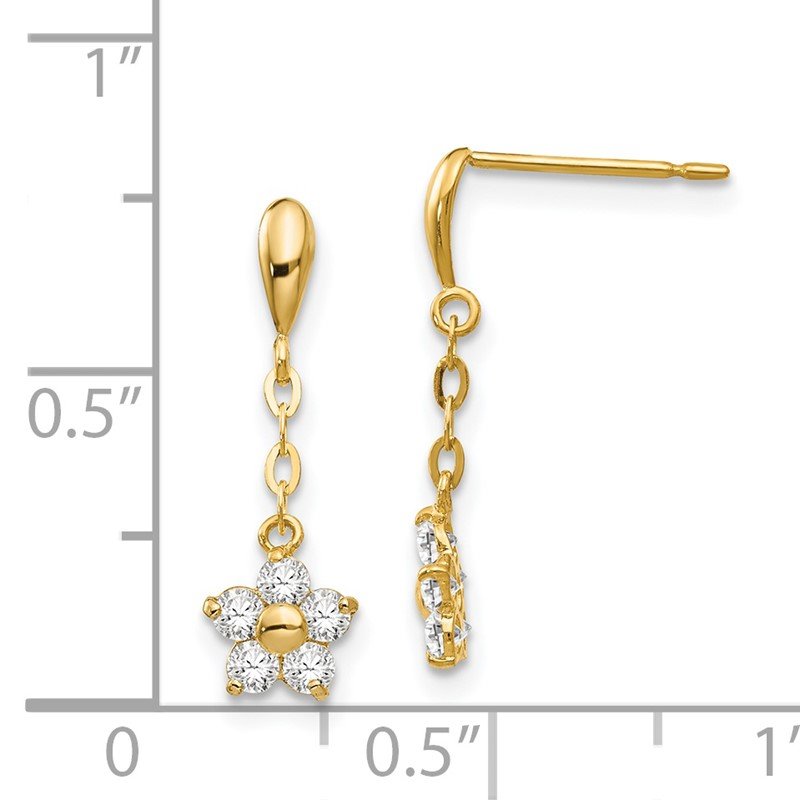 14k Madi K CZ Children's Flower Dangle Post Earrings