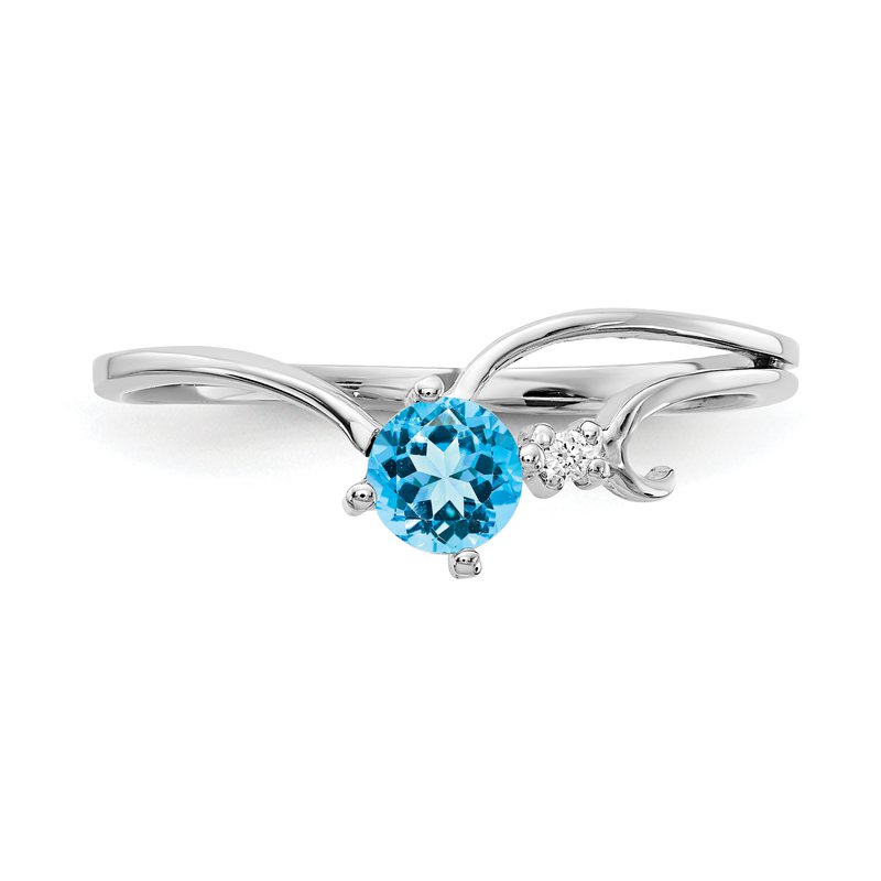 14k White Gold 4mm Blue Topaz AAA Diamond ring