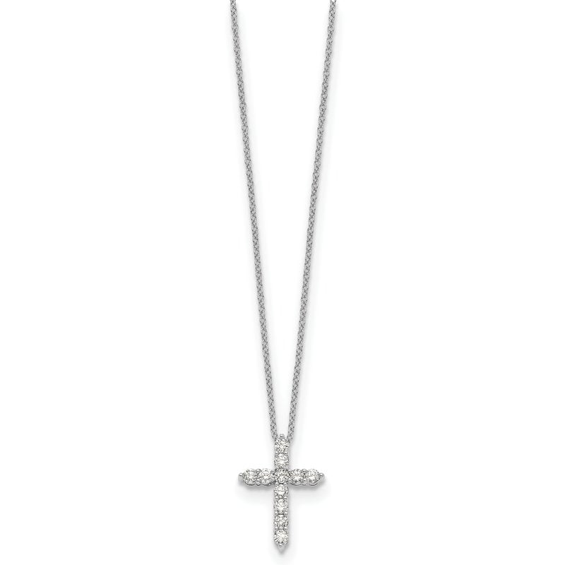 14k White Gold 1/4 carat Diamond Cross Pendant 18 inch Necklace