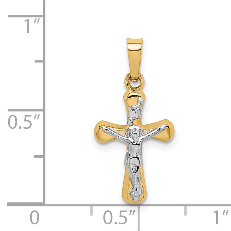 14k and White Rhodium Polished INRI Rounded Crucifix Pendant