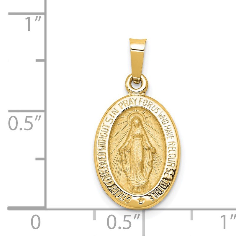 14k Polished and Satin Hollow Miraculous Medal Oval Pendant