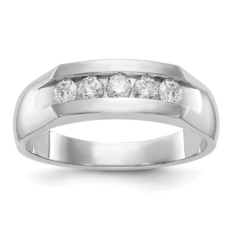 14K White Gold Men's 1/3 carat Lab Grown Diamond VS+ F+ Complete Channel Five Stone Band