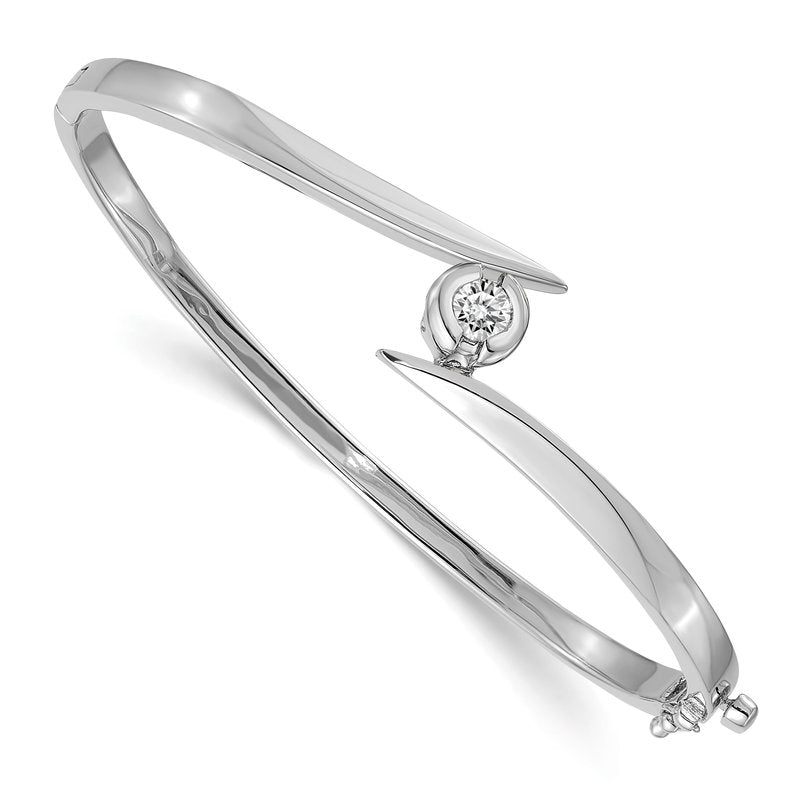 14k White Gold Complete 1/2 carat AAA Diamond Hinged Oval Bangle Bracelet