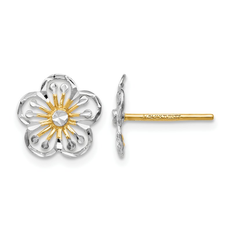 14K w/White Rhodium Polished and D/C Post Earrings