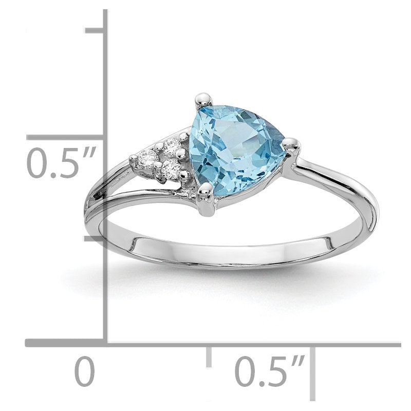 14k White Gold 6mm Blue Topaz AAA Diamond ring