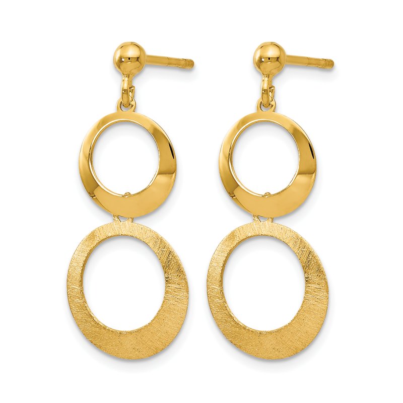 14K Polished and Scratch Finish Circle Post Dangle Earrings