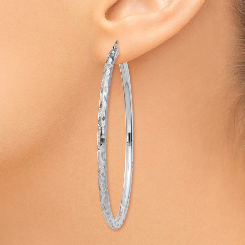 14k White Gold Diamond-cut Hoop Earrings