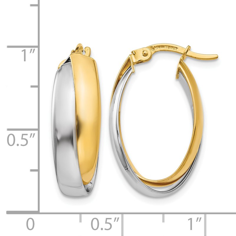 14K Two-tone Polished Double Oval Hoop Earrings