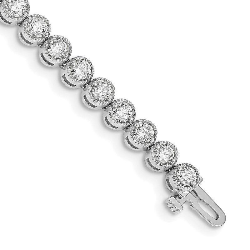 14k White Gold Complete 5 carat Round A Diamond 2-prong 7 inch Tennis Bracelet