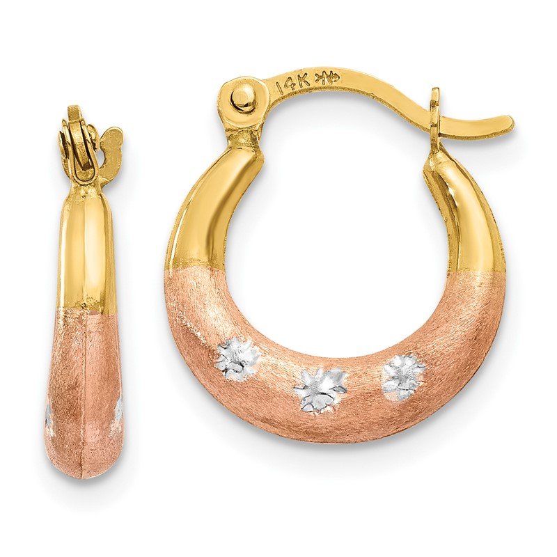 14K &amp; White and Rose Rhodium Flower Hoop Earrings
