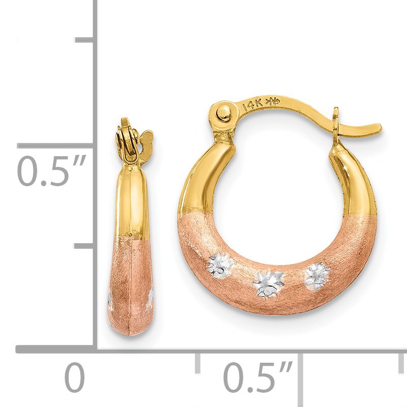 14K &amp; White and Rose Rhodium Flower Hoop Earrings