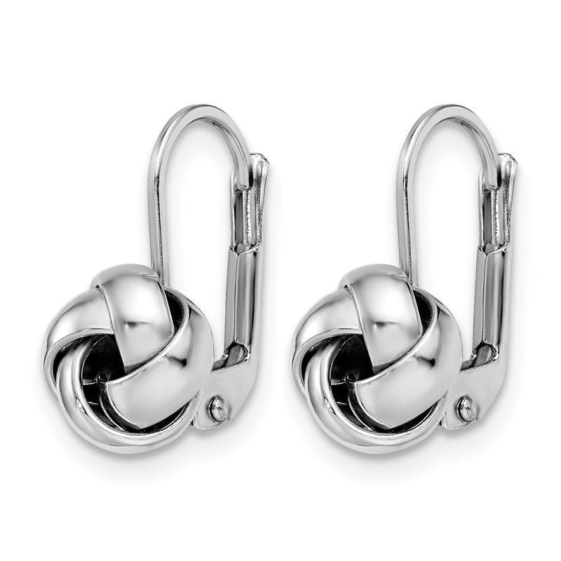 14K w/ White Rhodium Plating Polished Love Knot Leverback Earrings