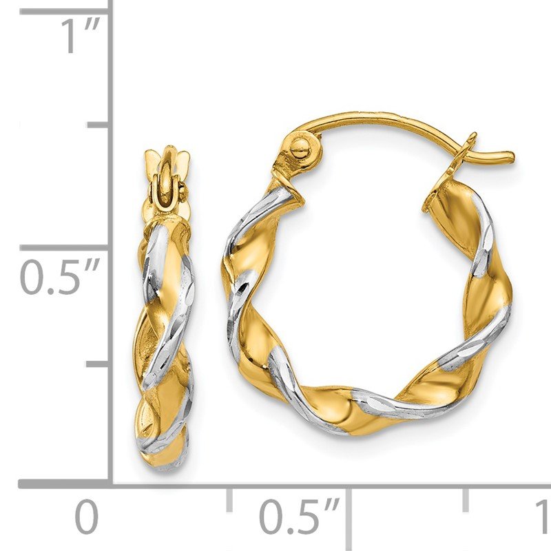 14k w/ White Rhodium Polished 2.75mm Fancy Twisted Hoop Earrings