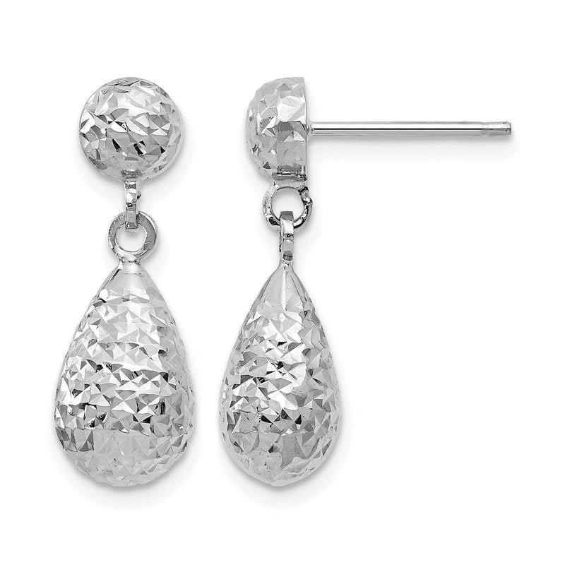 10K White Gold D/C Post Dangle Earrings