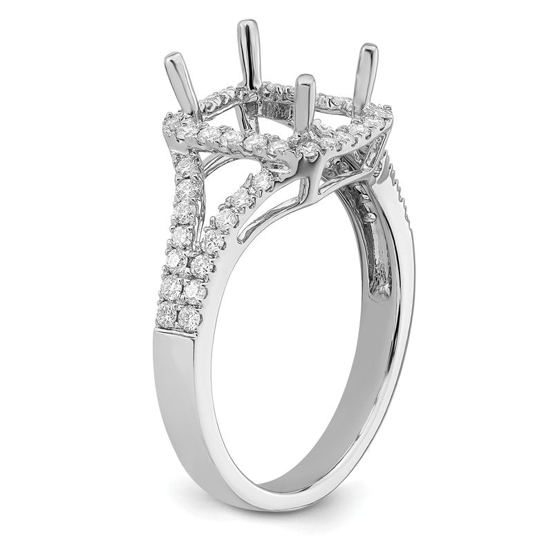 14K White Gold 3/8 carat Lab Grown Diamond VS+ F+ Semi-Mount Emerald Halo Engagement Ring
