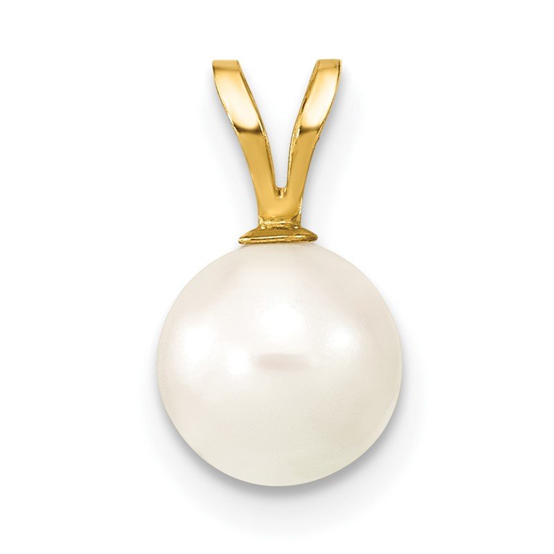 14k 7-8mm White Round Akoya Saltwater Cultured Pearl Pendant
