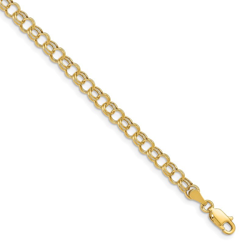 14k 5mm Hollow Double Link 7 inch Charm Bracelet