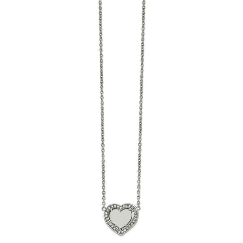 Stainless Steel Polished CZ Heart on a 19.25 inch Cable Chain with a 2 inch Extension Necklace