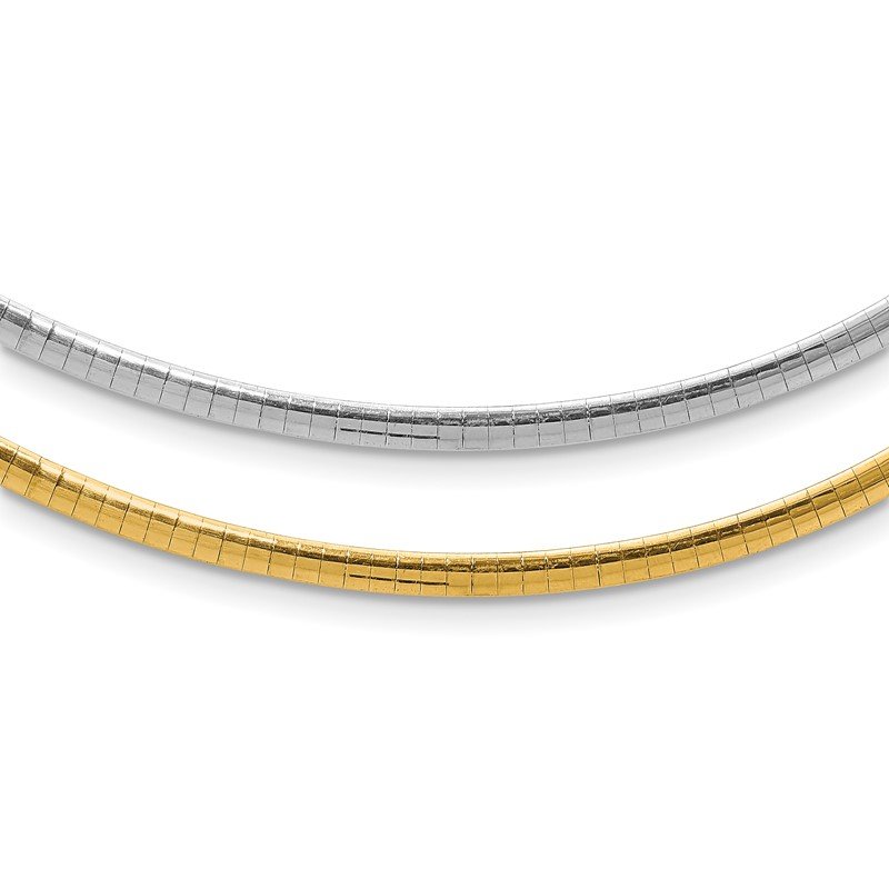 14k Two-tone 3mm Reversible White and Yellow 16 inch Domed Omega Necklace