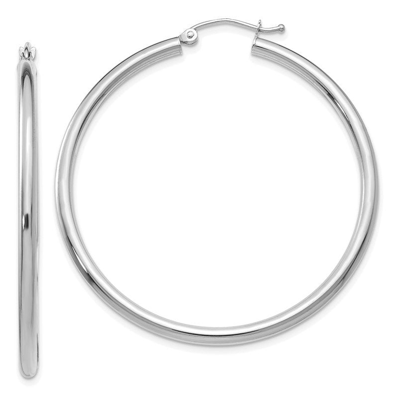 14K White Gold 2.5x45mm Polished Lightweight Tube Hoop Earrings