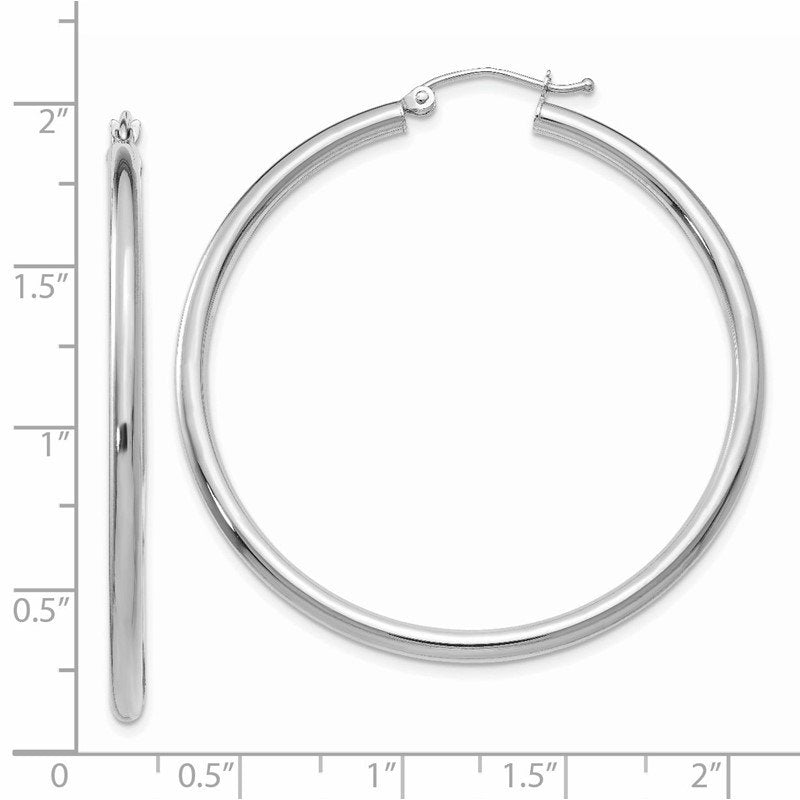 14K White Gold 2.5x45mm Polished Lightweight Tube Hoop Earrings