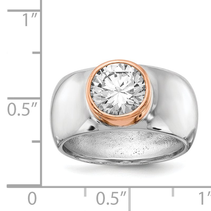 Sterling Silver Rhodium-plated and Rose Gold-plated Accent Brilliant-cut CZ Bezel Ring