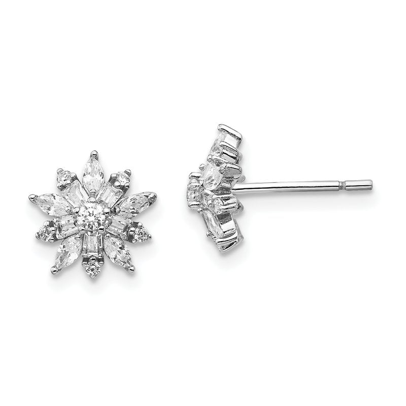 Sterling Silver Rhodium-plated Brilliant-cut Marquise-cut and Baguette-cut CZ Post Earrings