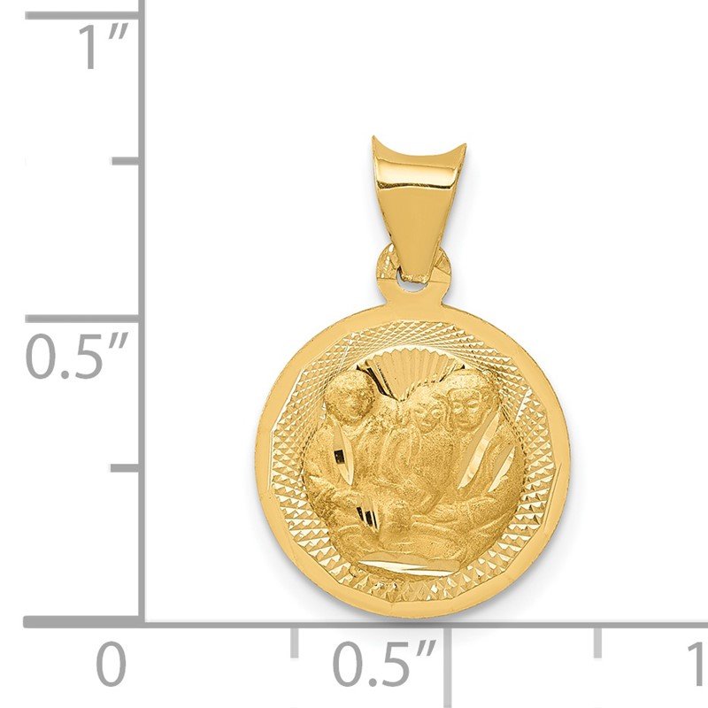 14k Polished and Diamond-cut Baptism Round Pendant