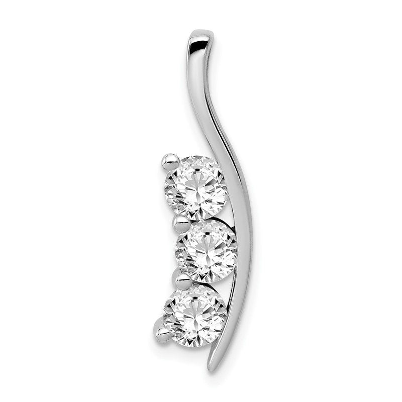 14k White Gold Complete 1.5 carat Three-Stone AA Diamond Curved Bar Chain Slide
