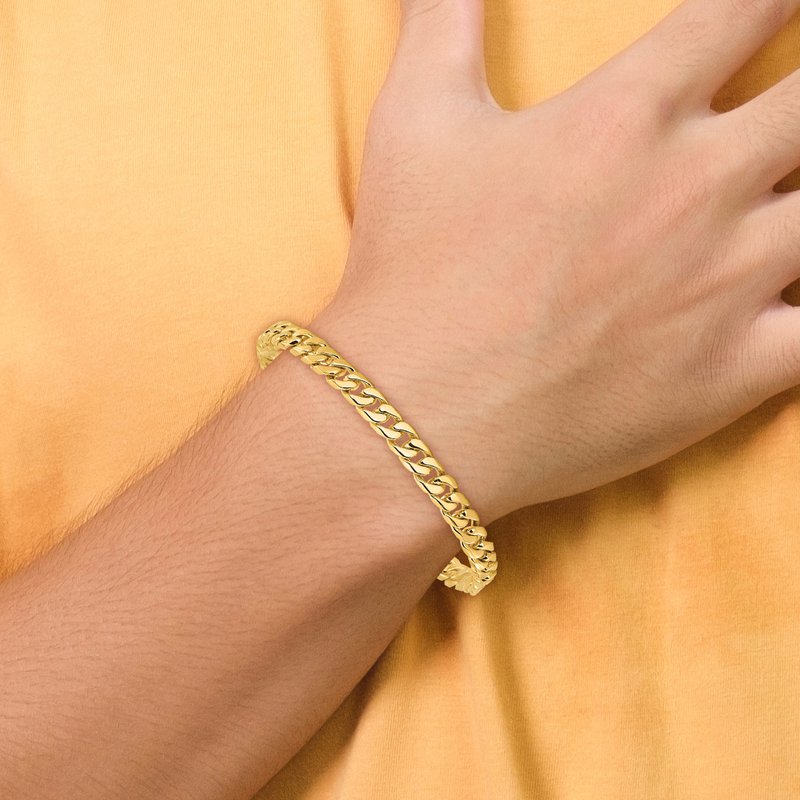 14K 20 inch 6.8mm Hand Polished Flat Beveled Curb Link with Box Catch Clasp Chain