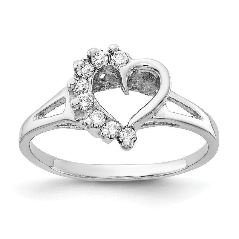 14k White Gold Polished AA Diamond Heart Ring
