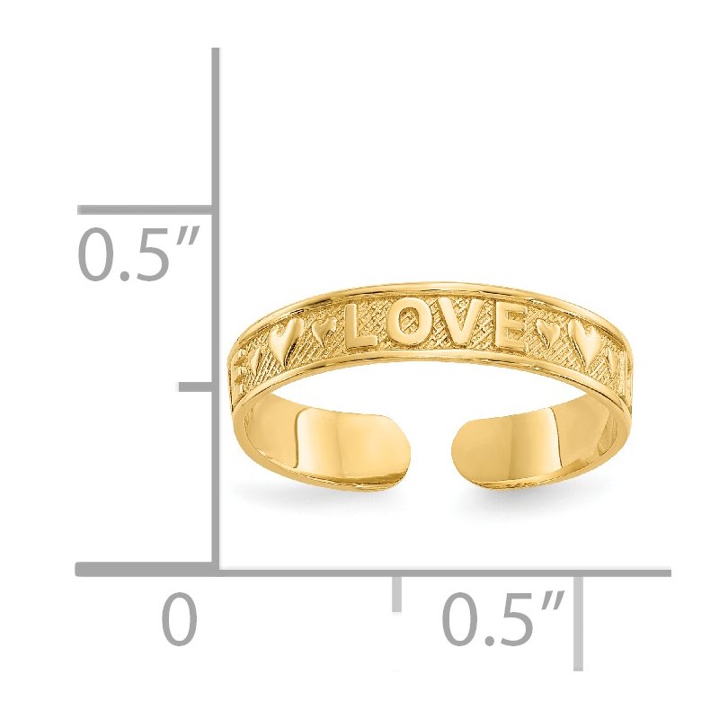14K Polished LOVE and Hearts Toe Ring