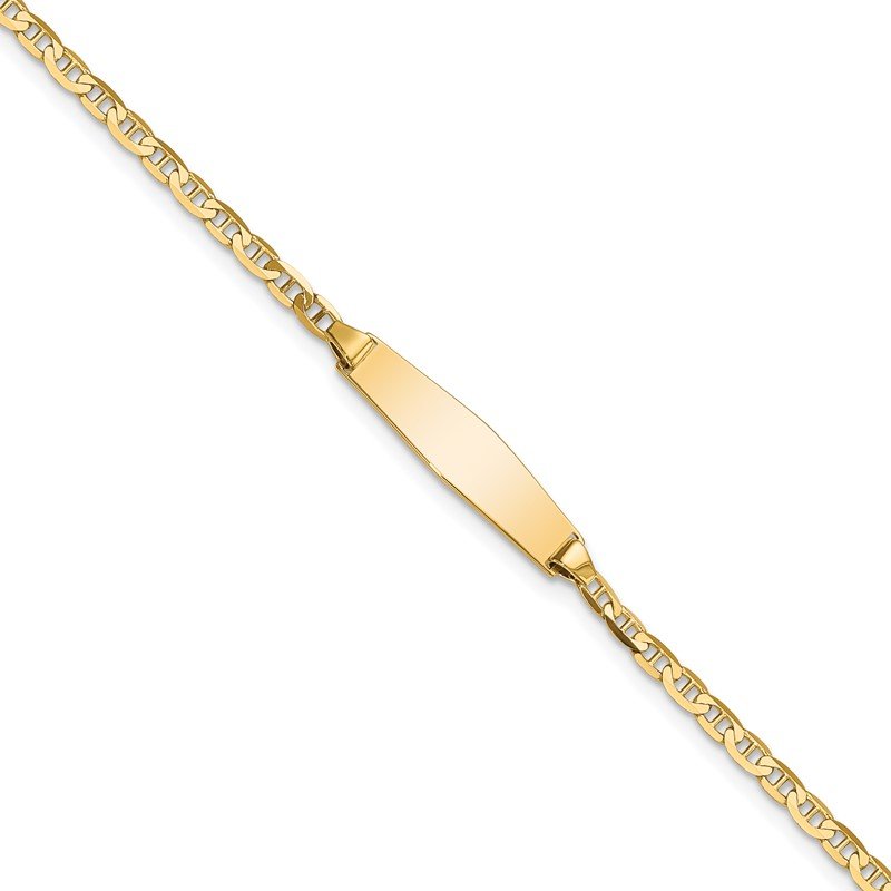 14k Polished Semi-Solid Chain/Solid Plate Anchor Link Soft Diamond Shape 19.5x5.5mm Plate 6 inch Baby/Child ID Bracelet