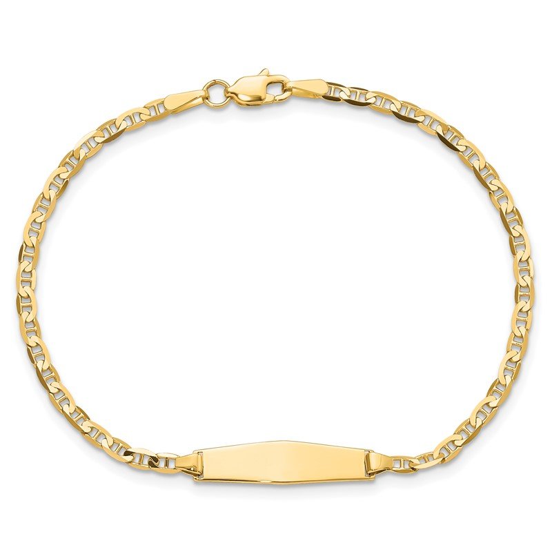 14k Polished Semi-Solid Chain/Solid Plate Anchor Link Soft Diamond Shape 19.5x5.5mm Plate 6 inch Baby/Child ID Bracelet