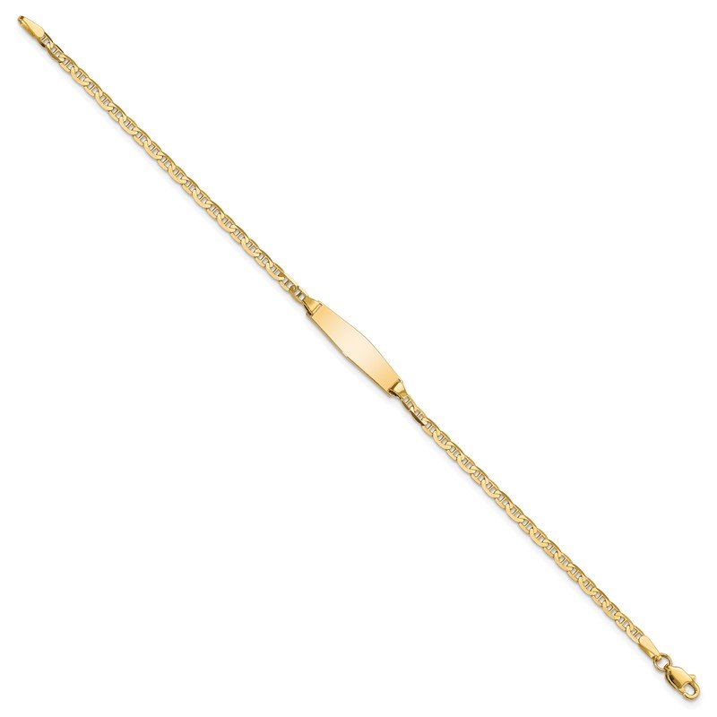 14k Polished Semi-Solid Chain/Solid Plate Anchor Link Soft Diamond Shape 19.5x5.5mm Plate 6 inch Baby/Child ID Bracelet